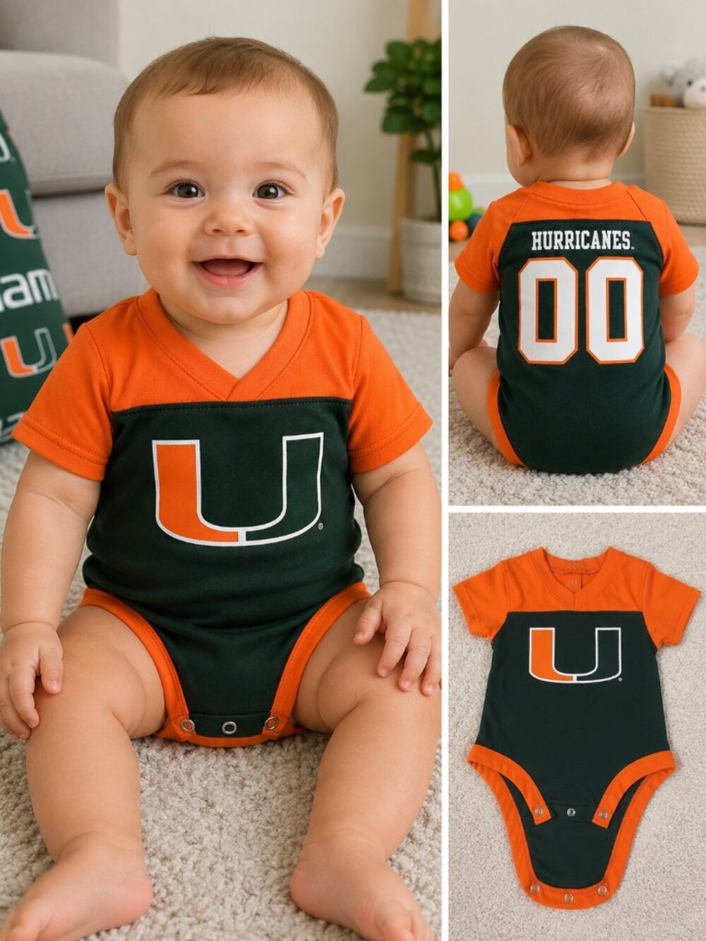 University of Miami Hurricanes Baby Football Jersey Bodysuit 3-6M NCAA